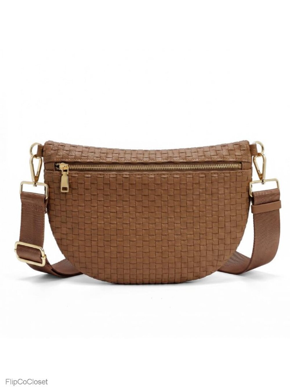 Vegan Leather Woven Checkered Crossbody Bag Adjustable Strap Sling Purse